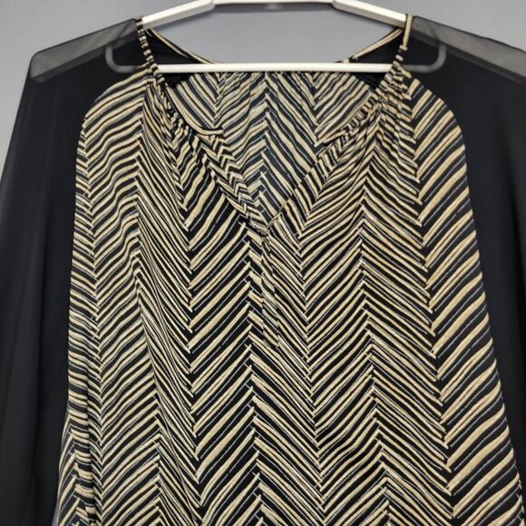 Windsor Blouse Womens Medium Chevron Stripe Sheer Sleeve Boho Top Shirt - Picture 3 of 9
